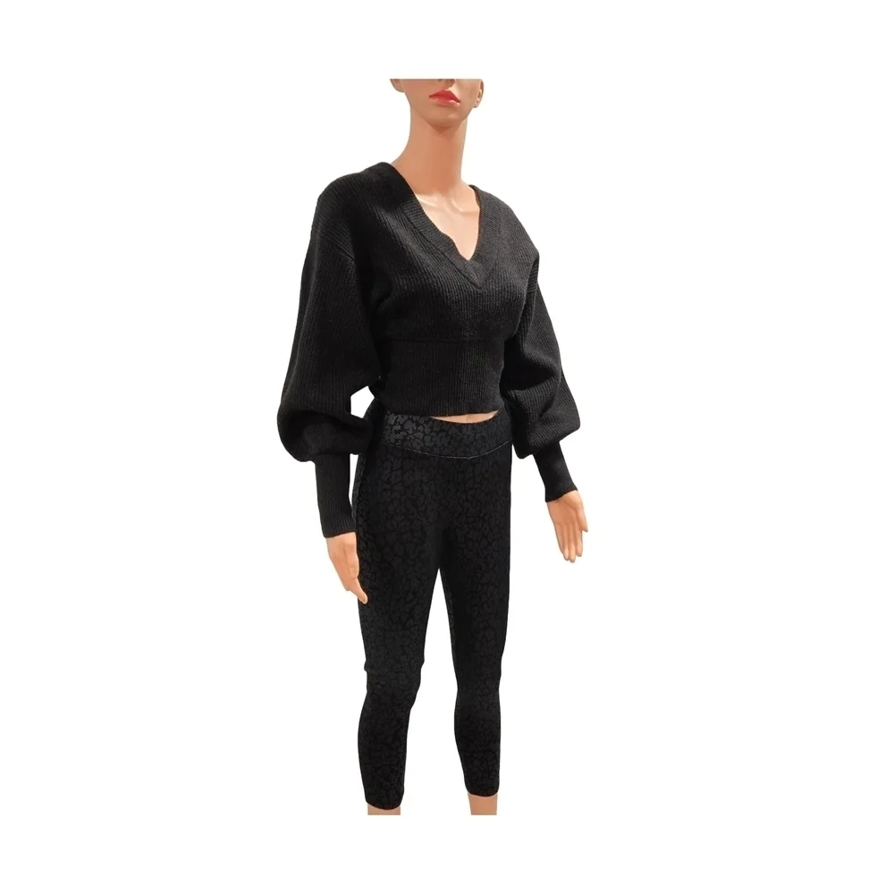 Express Black V-Neck Sweater with Ribbed Cuffs - Picture 3 of 10